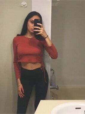 Ribbed Lace-Up Crop Top in Pink